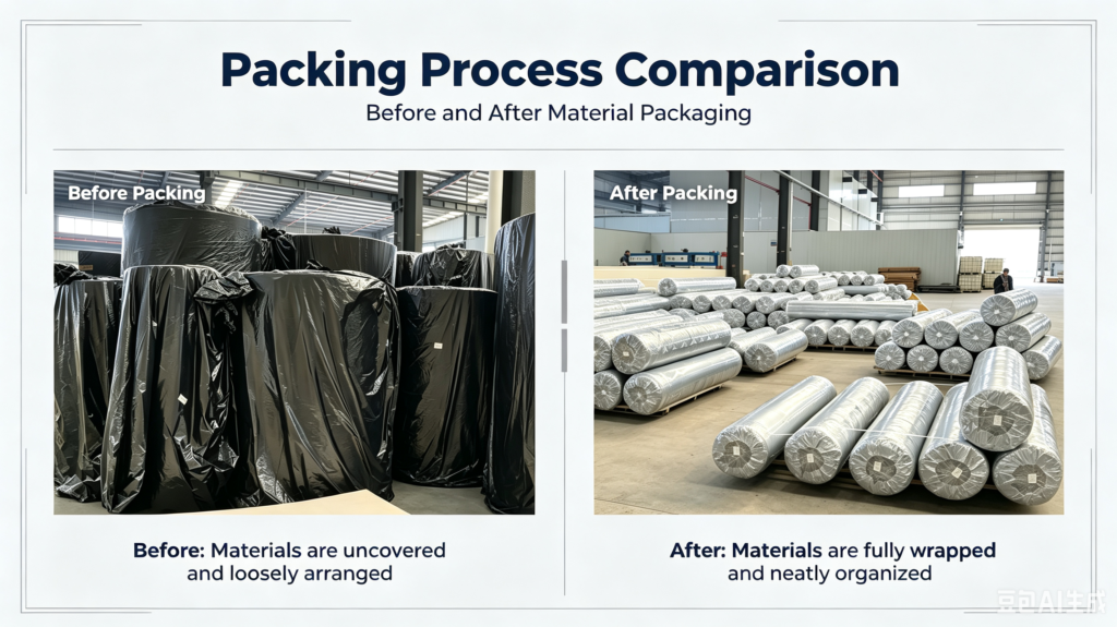 compact foam rolls packed by compression equipment